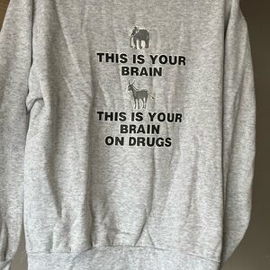 Delta Light Gray Crewneck with brain on drugs political sweater